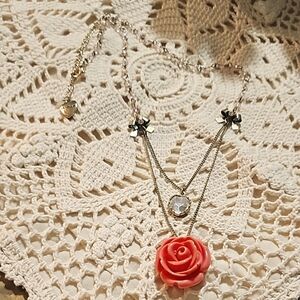 Betsey Johnson layered Elegant Pink Rose Necklace